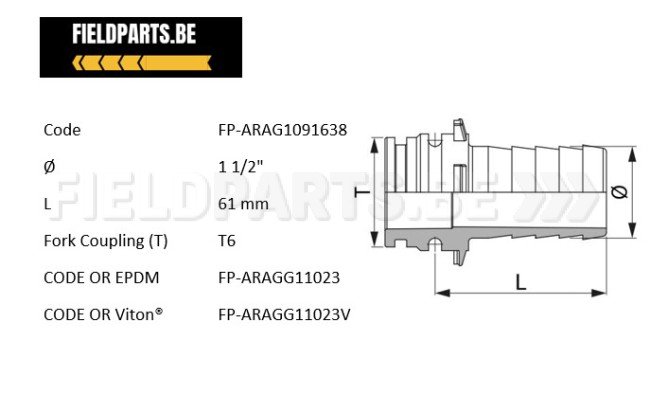 Raccord T6 38mm