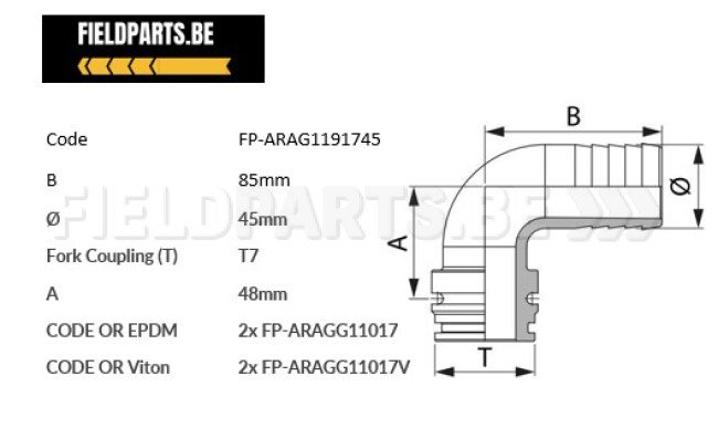 Raccord 90° T7 M 45mm