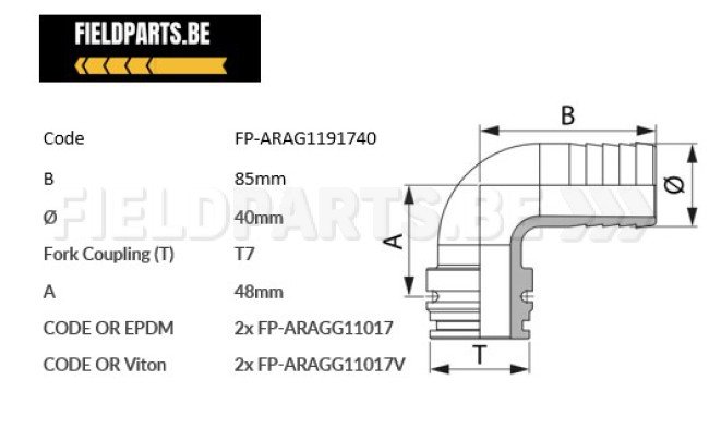Raccord 90° T7 M 40mm
