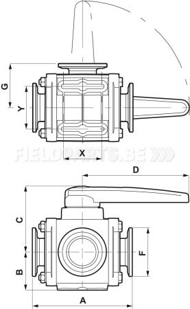 Vanne à bille 3-voies 2" std port