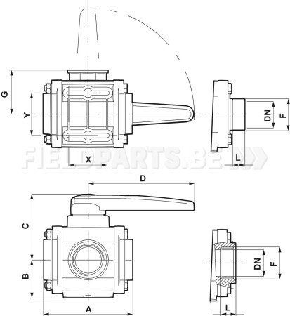 ARAG Kogelkraan 3-weg 2"1/2M doorloop model 453
