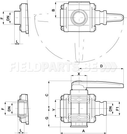 Vanne à bille 3"M avec camlock 3"