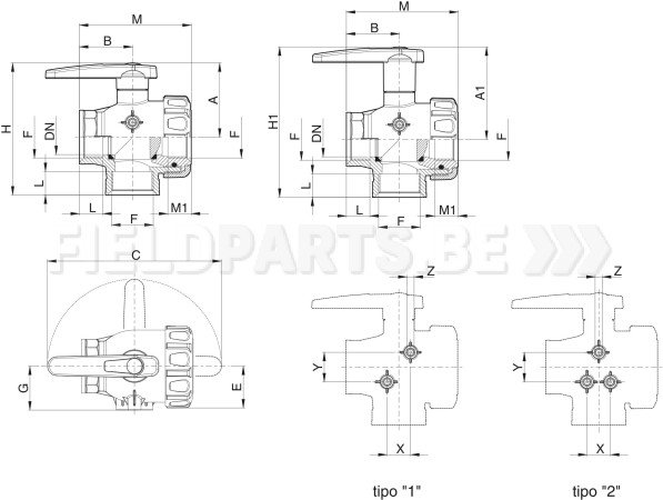 Vanne à bille 3/4" 3V flux. cont.