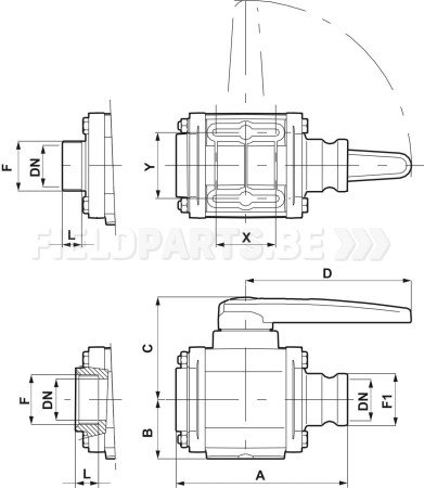 Vanne à bille 2-voies 3" F avec camlock 3"